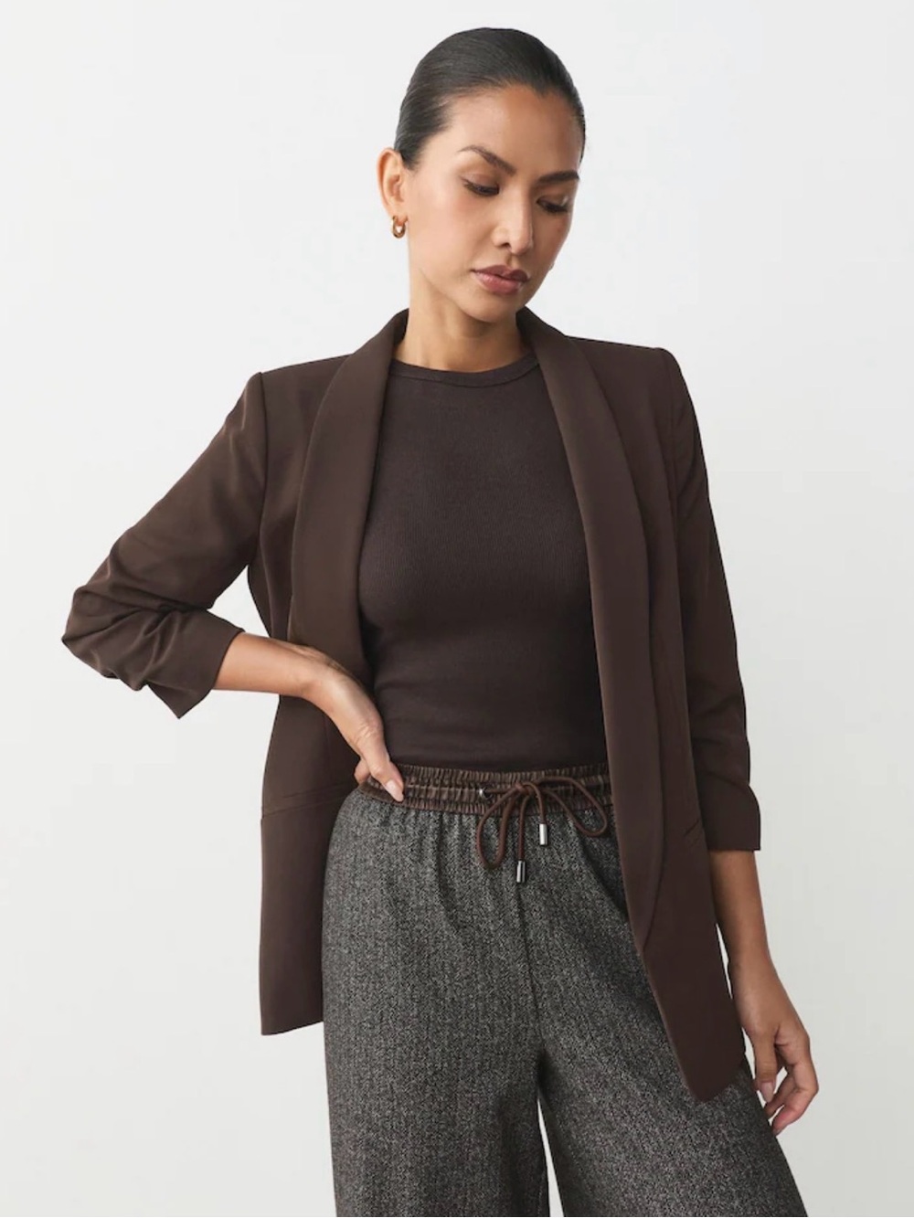 Next Chocolate Brown Relaxed Ruched Sleeve Blazer